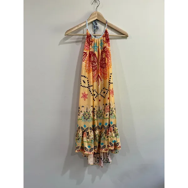 Sundress Boho Halter Mini Dress Resort‎ Vacation Beach Cover Up Festival M/L - Image 4