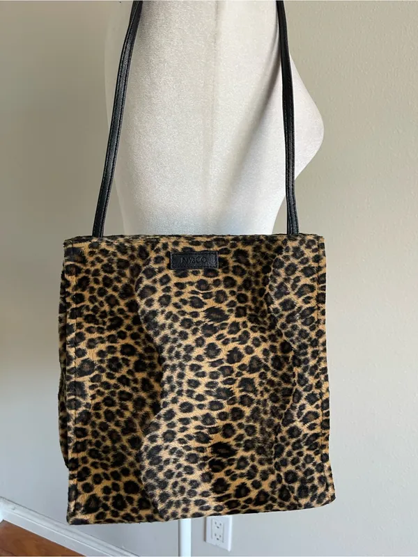 New York & Company Leopard Print Tote with Black Straps - Image 2
