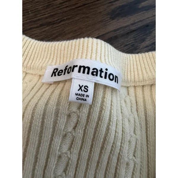 REFORMATION Natalie Cable Stich Cardigan Sweater In Lemon Icing XS NEW READ - Image 5