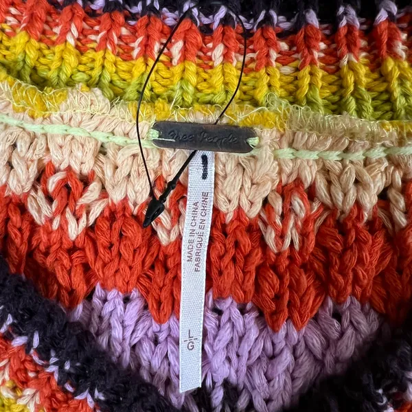 Free People Striped Sweater Vest V-Neck Multicolored Knit Boho L Hippie Festival - Image 3