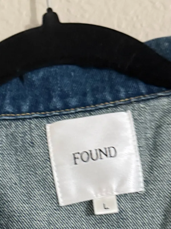 FOUND Revolve Patch Denim Vest L Vintage Blue Distressed Racing Utility Western - Image 5
