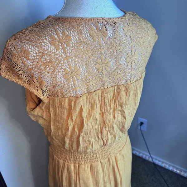 Luxology Gauzy Maxi Dress Sz L Orange Smocked Waist Ruffled Tiered Gypsy Boho - Image 6