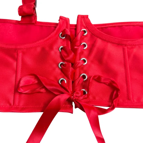 Sugar Thrillz Red Corset Bustier Top Lace Up Boned Halter sexy costume Size M‎ - Image 4