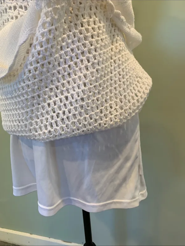 Y2K J.J. Basics Women’s Juniors Medium White Sleeveless Scoop Neck Crochet Dress - Image 3