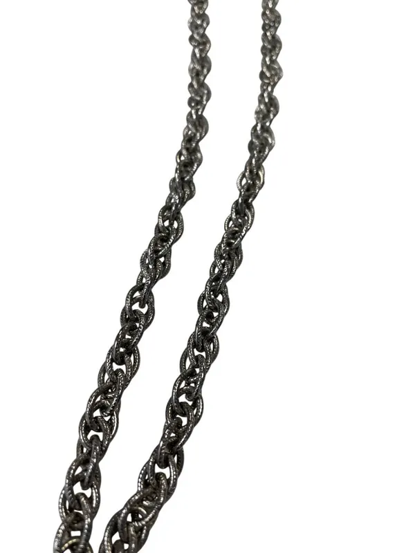 Vintage silver tone rope tasseled Lariat 29" statement chain necklace SKU 10-754 - Image 3