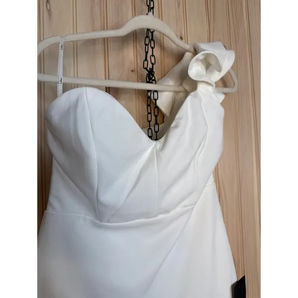 NWT Lulus Captivate Me White One-Shoulder Ruffled Trumpet Mini Dress Party Sz M - Image 6