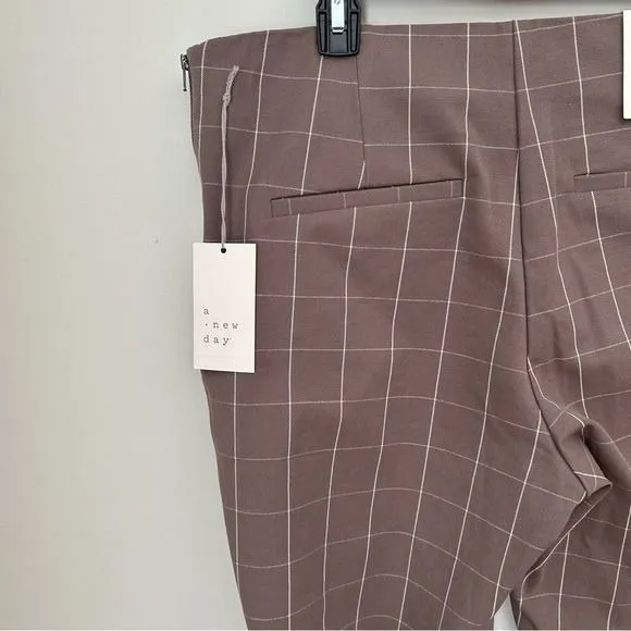 A New Day Brown White Ankle Pants 14R High Rise Stretch NWT work career dress - Image 7