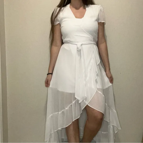 WAYF Natasha White Wrap Dress Large Romantic Cottagecore Ruffle Bridal Shower - Image 2