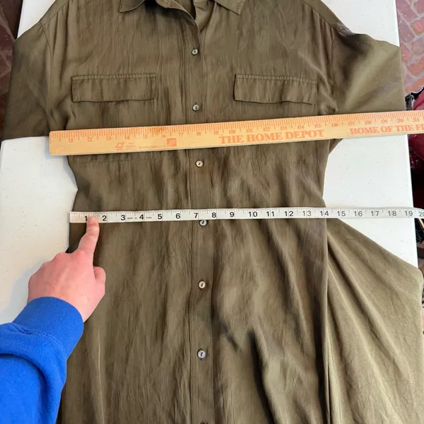 Vince olive green button front‎ tie front asymmetric hemline shirtdress size xs - Image 7