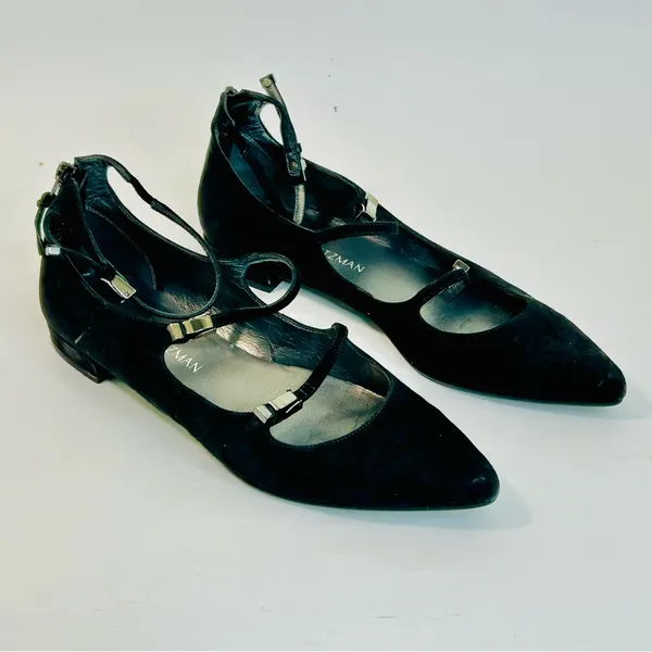 Stuart Weitzman 'Flippy' Three-Strap Mary Jane Flats in Black Suede size 7.5 - Image 5