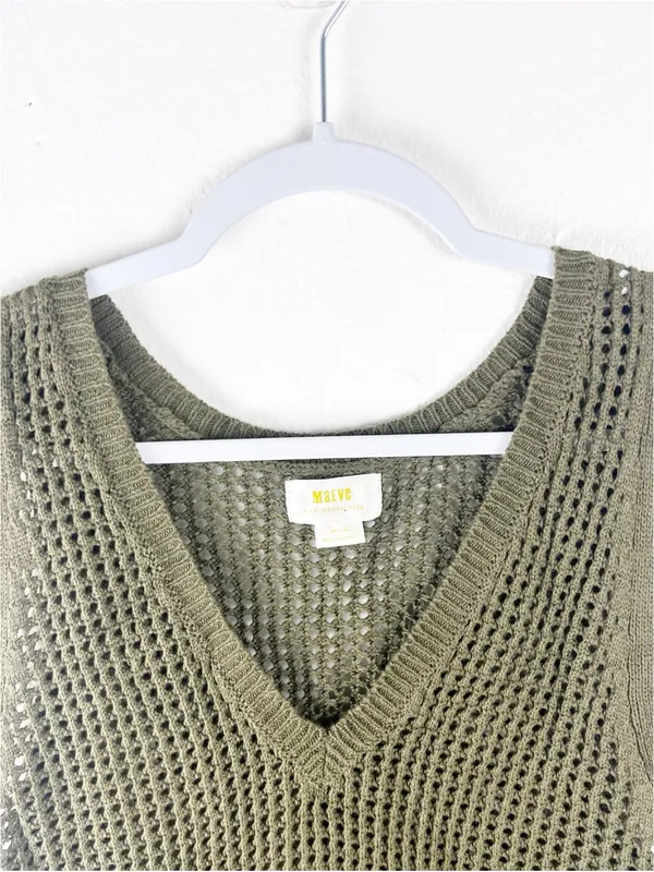 ANTHROPOLOGIE Maeve V-Neck Open-Stitch Knitted Tank Top Size Medium Boho Casual - Image 6