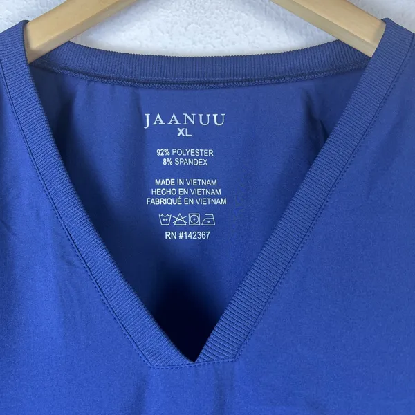 Jaanuu Scrub Top medical XL Blue Short Sleeve Stretch V Neck J96106 - Image 3