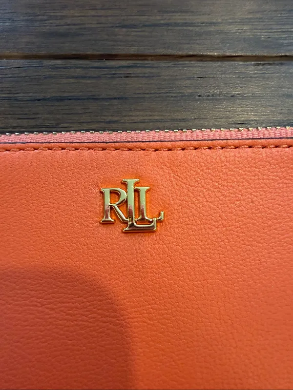 Ralph Lauren Full-grain Leather Key-ring Small Zip Card Case In Orange - C3-207 - Image 2