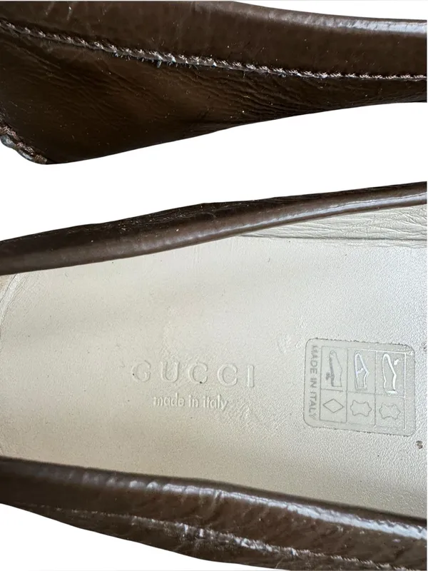Gucci Driving Moccasins Flats Patent Crinkle Leather Brown 36.5 - Image 7