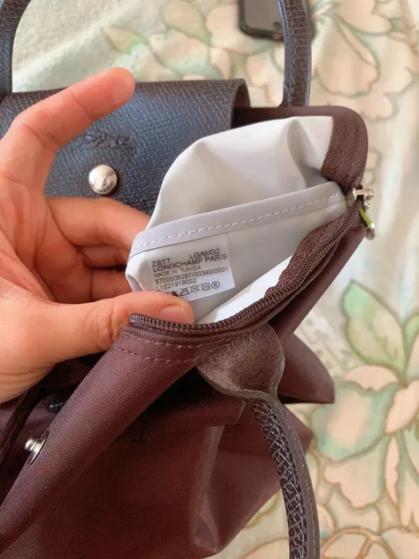 Longchamp Le Pliage Small Handbag Mocha Brown Short Handle Nylon Tote - Image 10