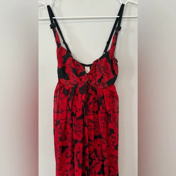 Victoria's Secret Black & Red Vintage with Floral Pattern Dress Size XS 2148 - Image 3