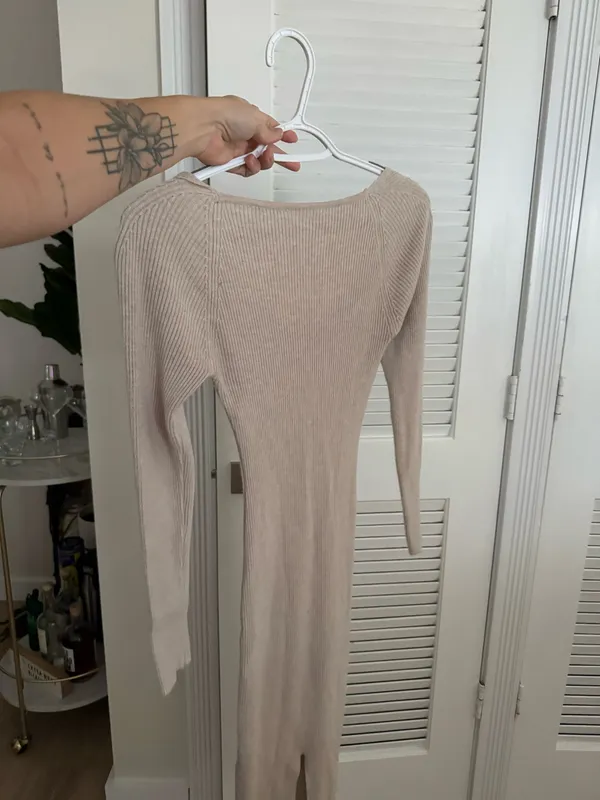 Long Sleeve Beige Sweater Dress Tan Size M - Image 2