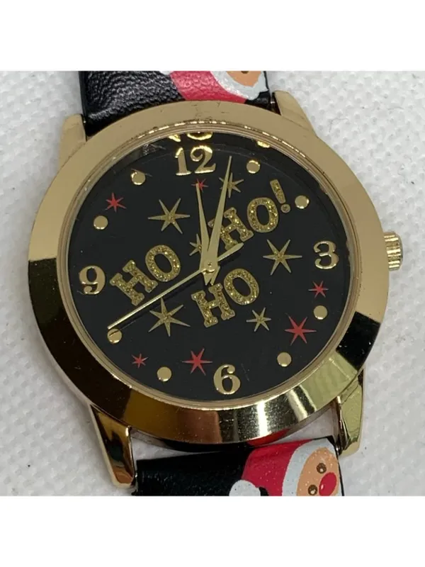 Geneva Women’s gold tone quartz watch 36mm black dial leather band running - Image 3