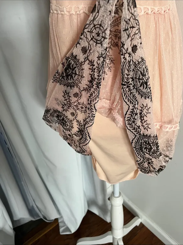 Ultra Pink Blush Stretch Sleeveless Tiered Mini Dress with Black Embroidered Hem - Image 8