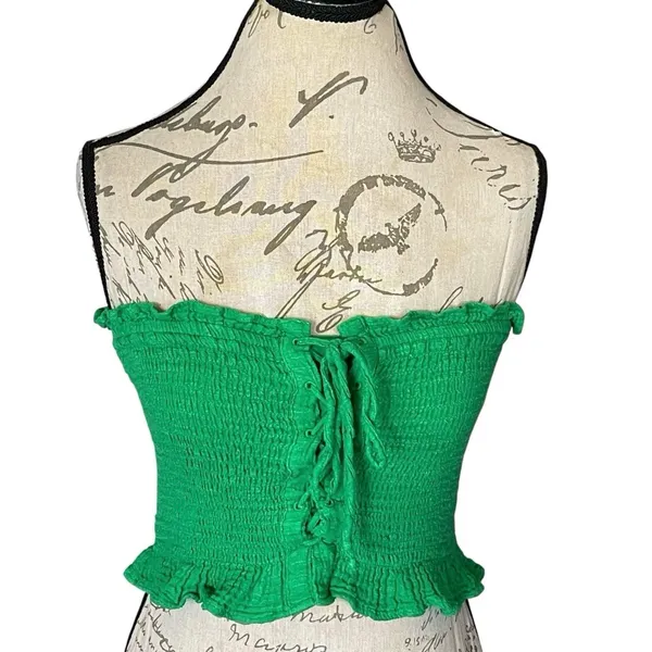 American Eagle Strapless Tube Ribbed Top Crop XS Green - Image 2