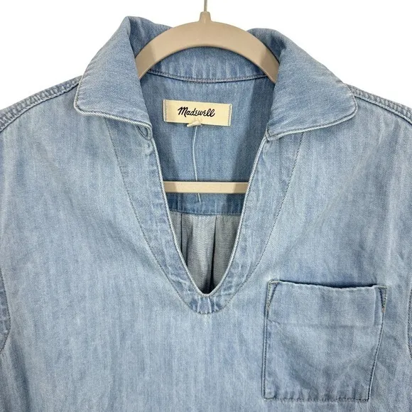 Madewell Chambray Denim Tunic Dress‎ V Neck Sleeveless Shirt Dress Shift Casual - Image 5