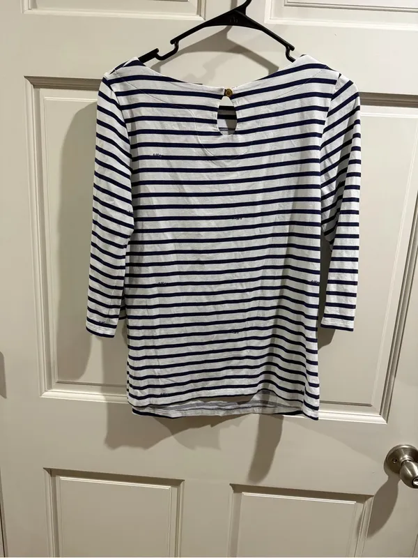 Lilly Pulitzer Navy and White Striped Long Sleeve Boatneck Top Size small - Image 3