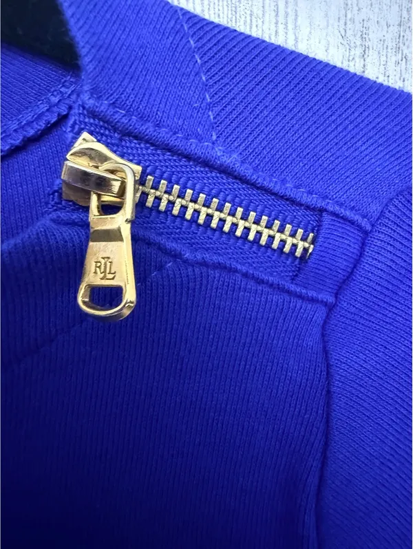 Lauren Ralph Lauren Women’s M Cobalt Blue Gold Zip Boat Neck Cuff Sleeve Top - Image 7