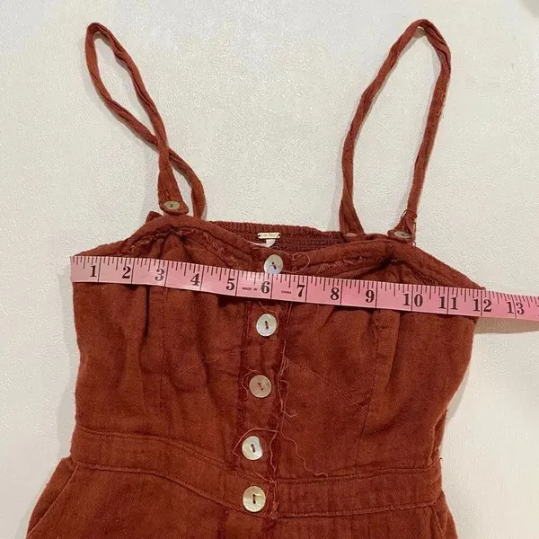 Free People Rust Button Front Midi Dress Boho Cottagecore Sundress - Image 5