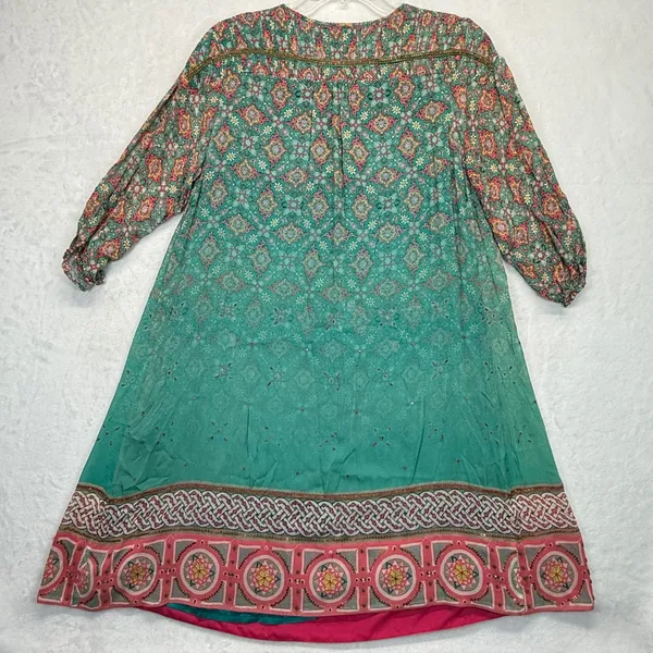 Anthropologie Tanvi Kedia Dress Bohemian Tassel Tie Rayon Green Floral Print S‎ - Image 11
