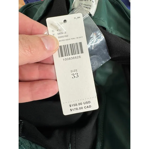 Maeve Anthro The Colette Full Length Faux Leather Pants Muted Aqua Teal Size 33 - Image 5