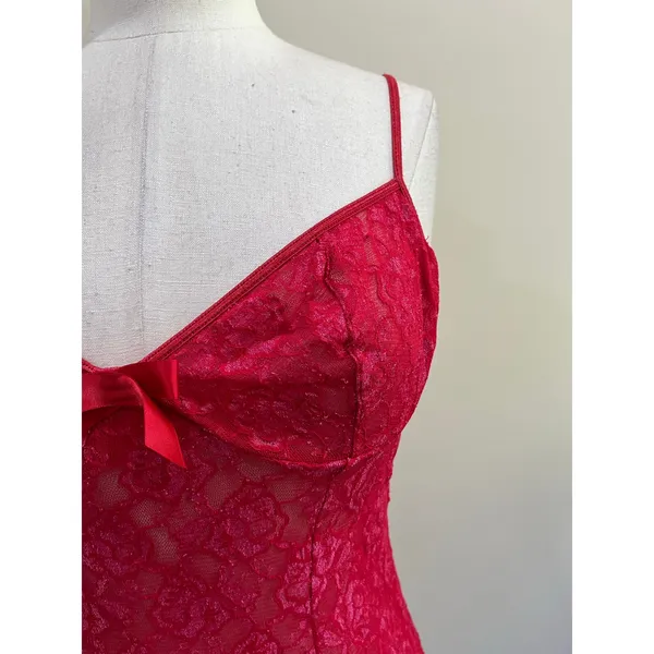 Inner Secrets Red Lace Sheer Chemise Babydoll‎ Lingerie Slip Dress Size M - Image 9