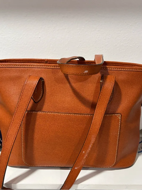 Dooney & Bourke Saffiano Leather Shopper Tote Bag Caramel Tan Gold Hardware - Image 6