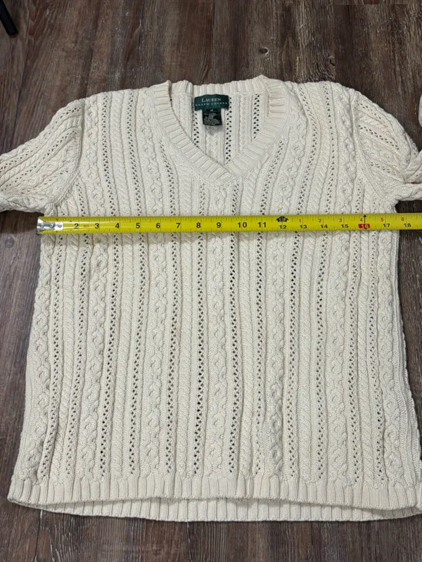 Lauren Ralph Lauren Cable Knit V-Neck Vintage Cotton Sweater Medium Winter Cozy - Image 9