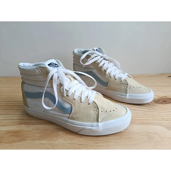Vans Sk8-Hi High Top Sneakers Men's 6.5 Women's 8 Beige Blue Canvas Skate Shoes - Image 2