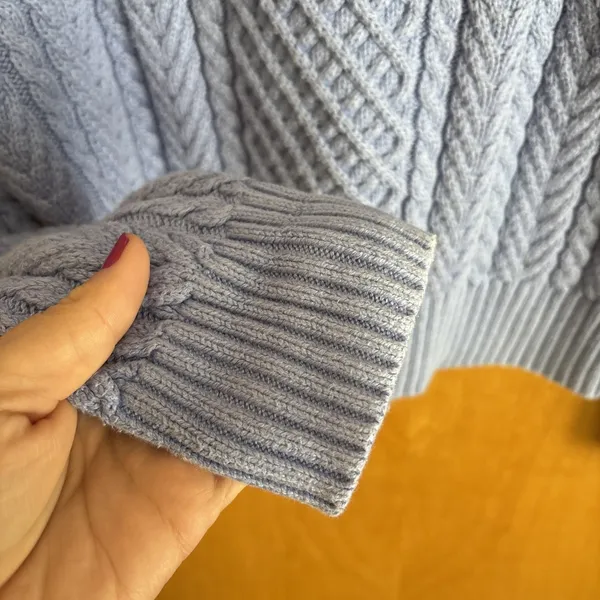 J.Crew Cable-knit puff-sleeve crewneck sweater‎ lavendar small BS978 - Image 4
