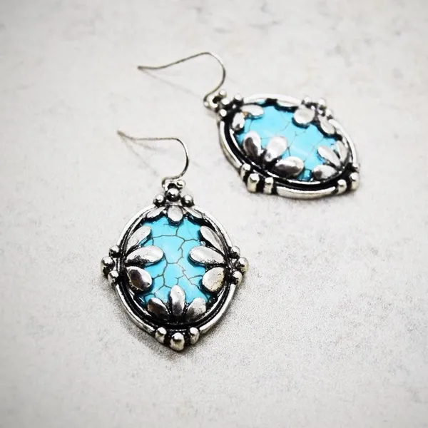 Oval Shaped Boho Turquoise Earrings Blue - Image 3