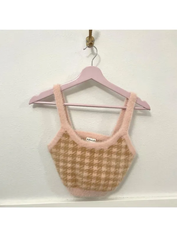 For Love & Lemons Cher Cardigan Tank Skirt Set M Light Pink Orange Houndstooth - Image 10