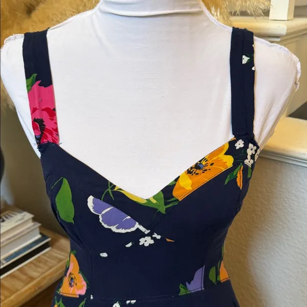 Anthropologie Maeve Vivienne Blue Motif Sweetheart Neckline Midi Dress Size 2 - Image 4