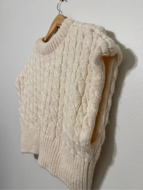 Zara Cream Cable Knit Sweater Vest Cropped Size Small - Image 5