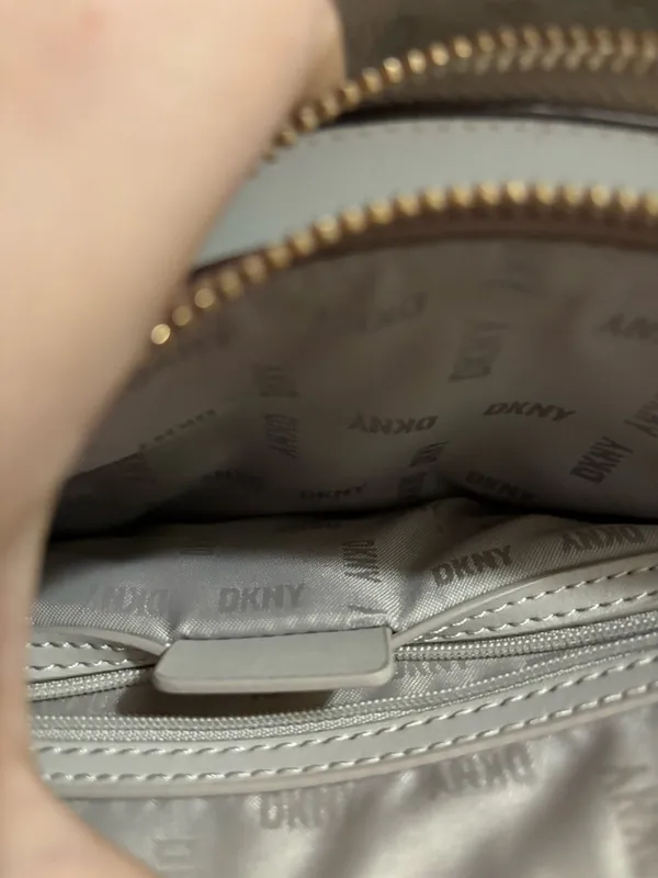 DKNY Beige and Brown Logo Crossbody Bag with Chain Strap - Image 6