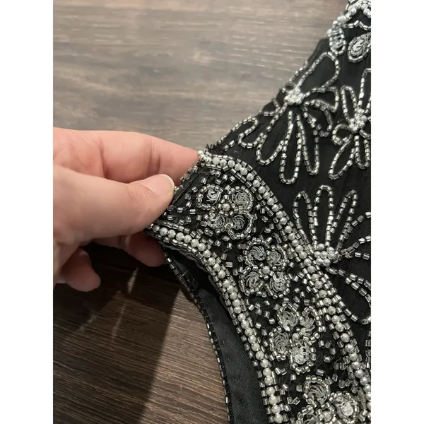 Vintage Adrianna Papell Boutique Evening Floral Silk Beaded Halter Top m Black - Image 6