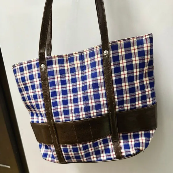 Vintage Longaberger Homestead Blue Plaid Canvas Tote Bag - Image 3