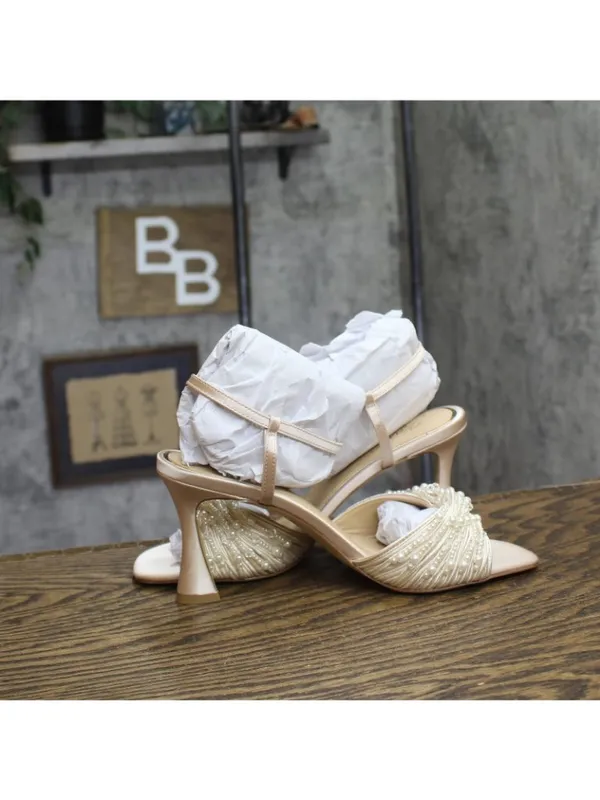 NWT Jewel Badgley Mischka Fanny Pearl Stiletto Heel Sandals Champagne Brown 9M - Image 11