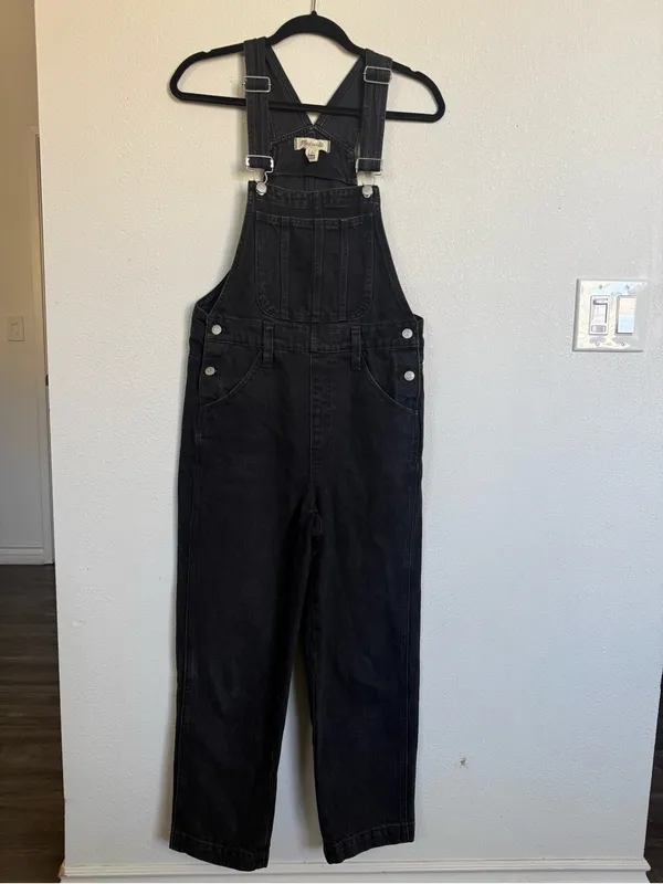 Madewell Straight Leg Denim Overalls Lunar Wash Black Rigid Cotton S - Image 3