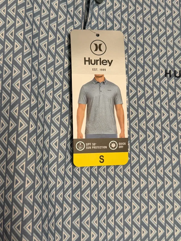 Hurley Geometric Pattern Polo Shirt Green White Small Short Sleeve Collared - Image 2