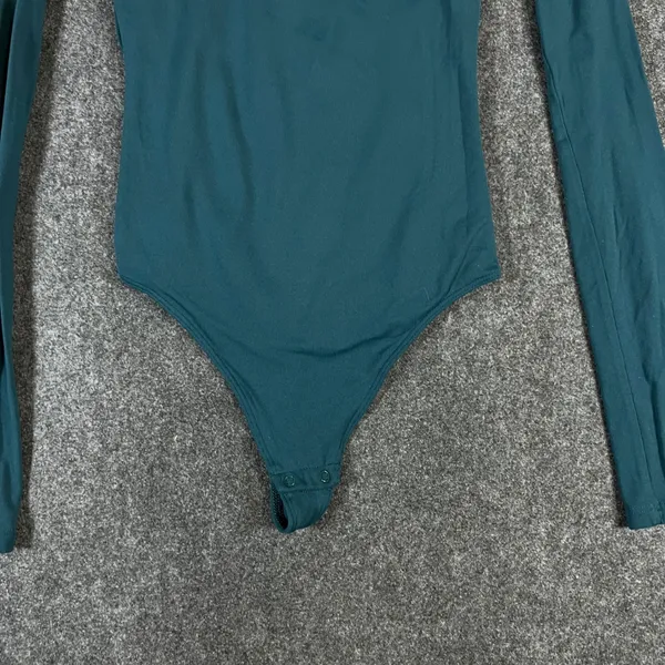 Babaton Mock Neck Long Sleeve Bodysuit Teal Green 2XS Thong Snap Closure - Image 8