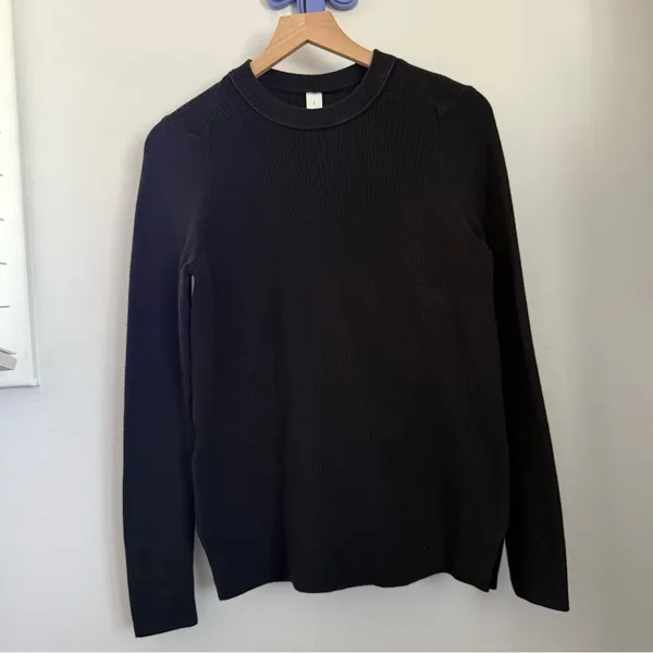 Lululemon Small Take It All Cotton Blend Sweater Crew Rib Lounge Comfy Black - Image 2