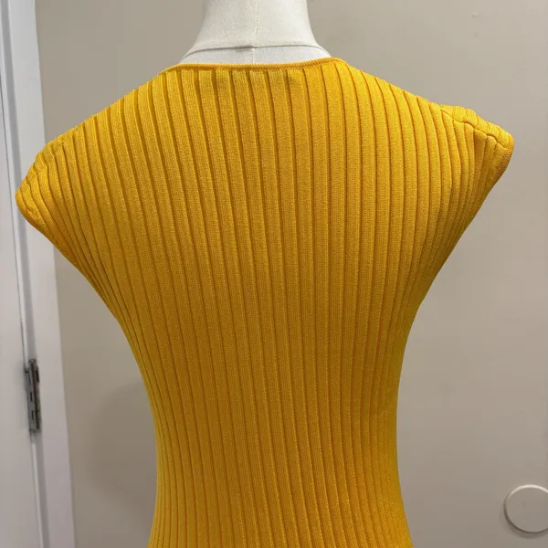 MM LaFleur Dylan Dress Tuscan‎ Yellow Slinky Knit Ribbed Sleeveless Midi Size XS - Image 9