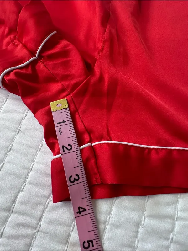 Ekouaer Bedtime Stories Red Satin Short-Sleeve Pajama Set with White Piping in Size M - Image 13