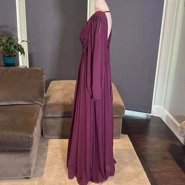 Women’s Purple Chiffon Full Length Dress with Corset Back Leg Slit Size M - Image 8